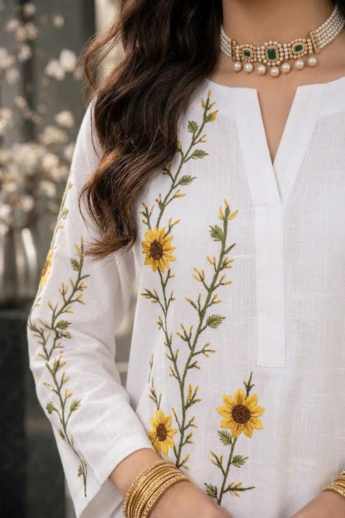Khaas Sunflower White Cotton Kurti