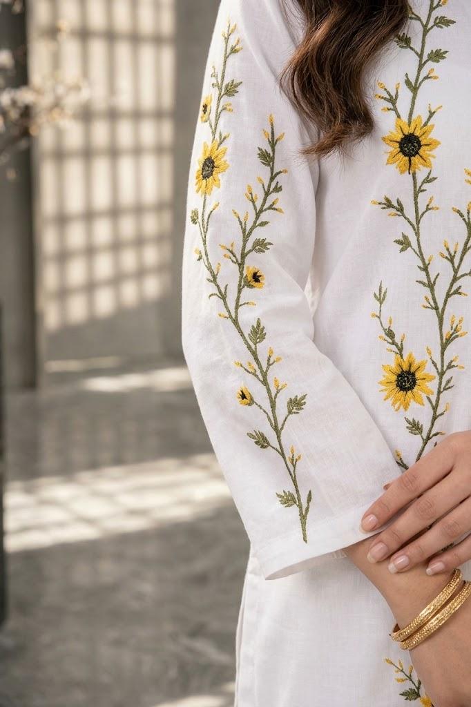 Khaas Sunflower White Cotton Kurti