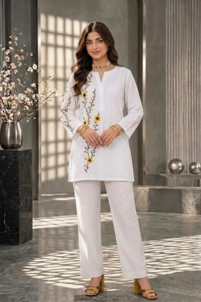 Khaas Sunflower White Cotton Kurti